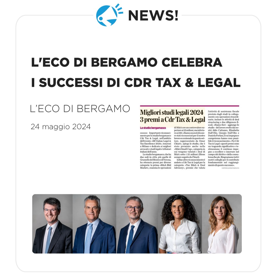 L'Eco di Bergamo celebra i successi di CDR Tax & Legal